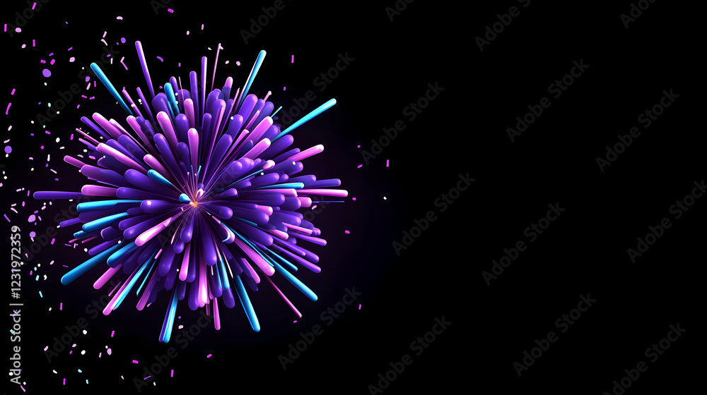 Abstract purple and blue explosion; dark background; 3D render; design element Abstract purple and blue explosion; dark background; 3D render; design element