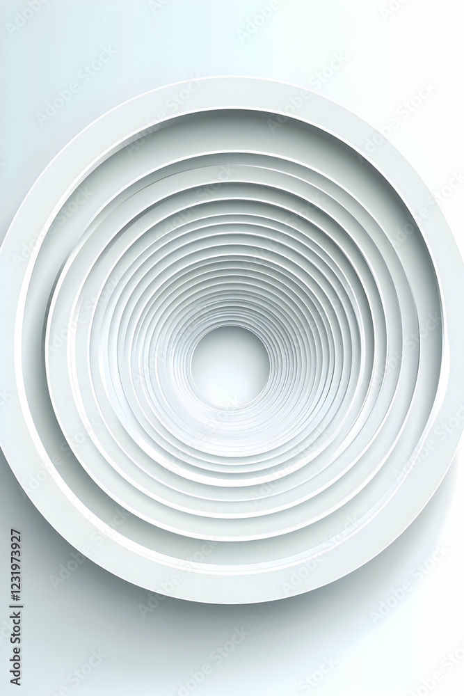 Abstract white circles receding into depth, light background, design element, website banner Abstract white circles receding into depth, light background, design element, website banner