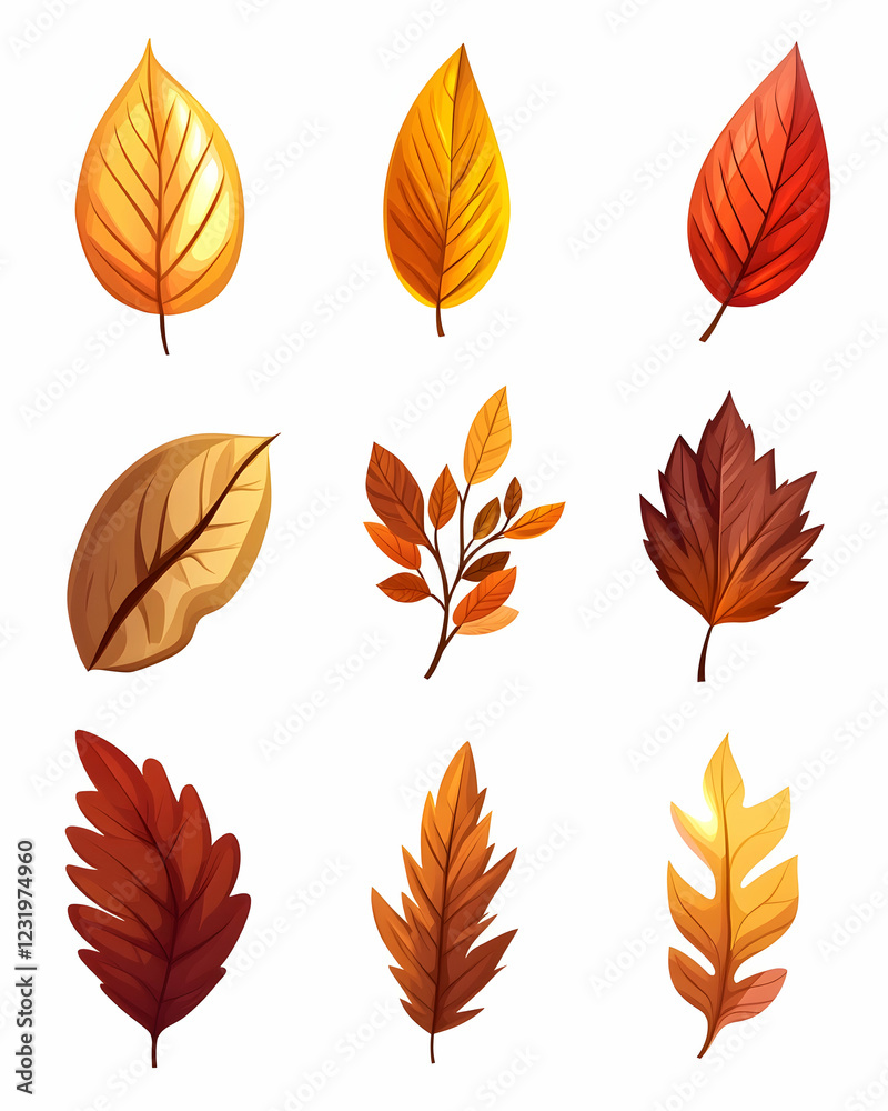 Fototapeta premium Autumn leaves collection, isolated on white, for fall design