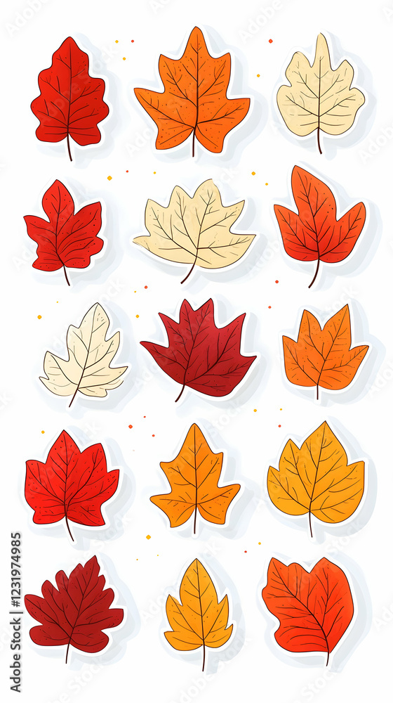 Fototapeta premium Autumn leaves collection, fall foliage, design elements, craft supplies, seasonal decoration