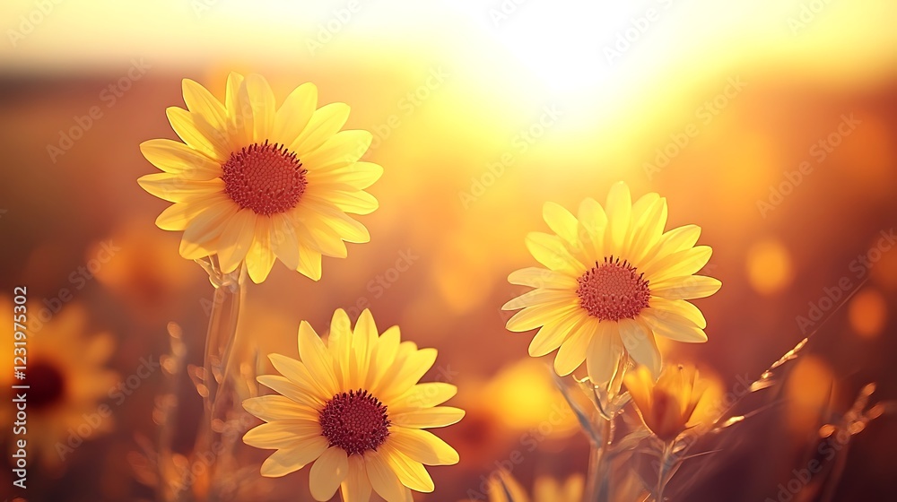 Obraz premium A golden field of blooming rapeseed under a clear sky.