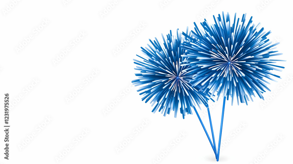 Fototapeta premium Blue abstract dandelion-like flowers on white background, ideal for greeting cards