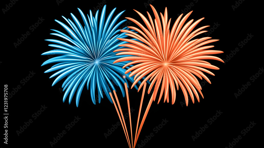 Blue and orange fireworks exploding in night sky; celebration background for holidays Blue and orange fireworks exploding in night sky; celebration background for holidays