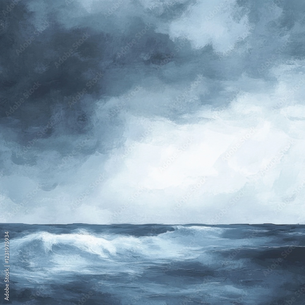 Fototapeta premium Serene Ocean Waves Under a Cloudy Sky