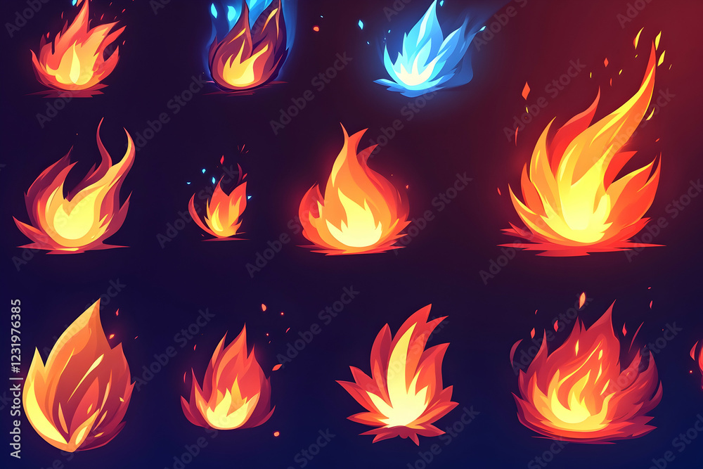 Cartoon fire flames animation assets for game design Cartoon fire flames animation assets for game design
