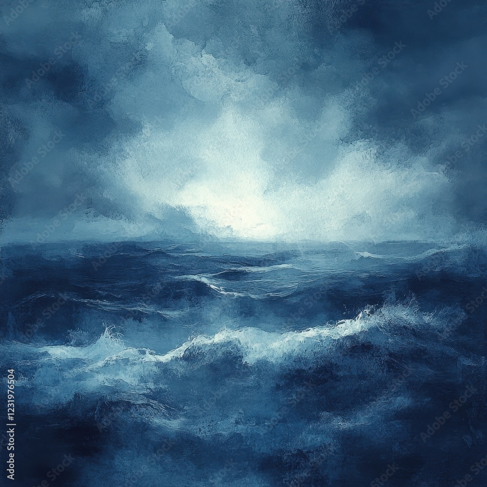 Fototapeta premium A Stormy Seascape Painting In Shades Of Blue