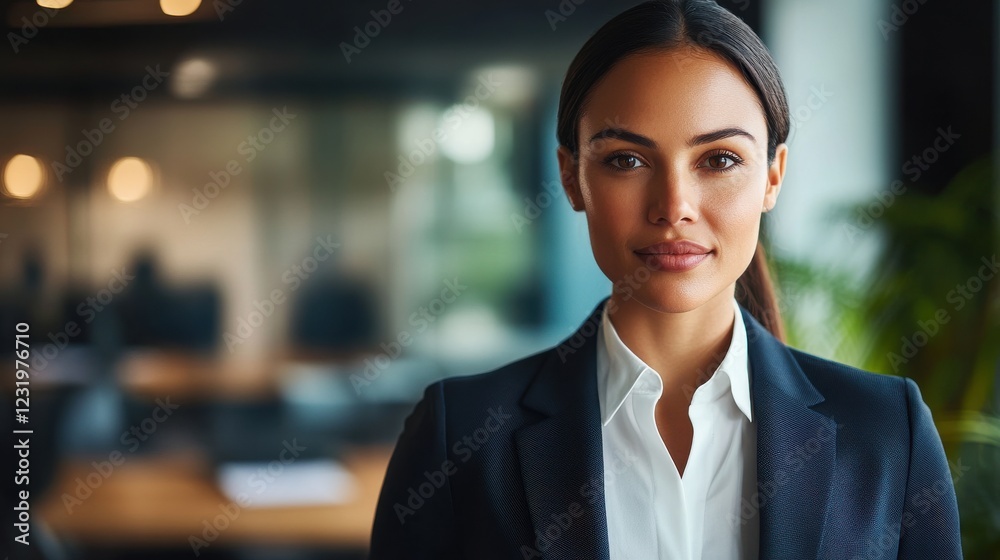 Confident businesswoman in formal attire in a modern office environment Confident businesswoman in formal attire in a modern office environment