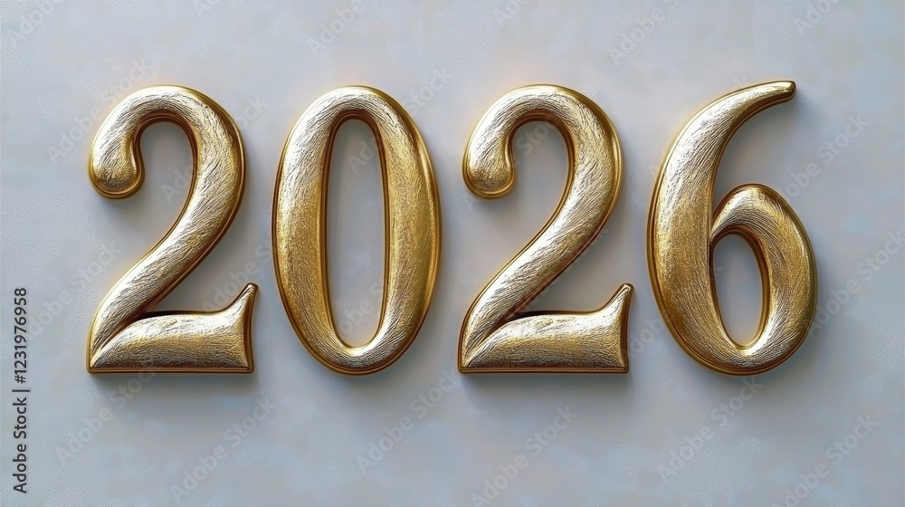 Golden Sparkly 3D Number 2026 on White Background for Celebrations and Branding Projects Golden Sparkly 3D Number 2026 on White Background for Celebrations and Branding Projects