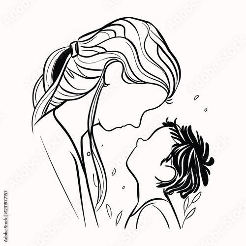 A mother bending down to kiss her child's forehead