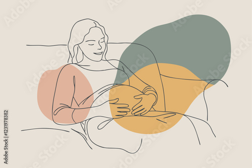 A pregnant woman with resting on her bell