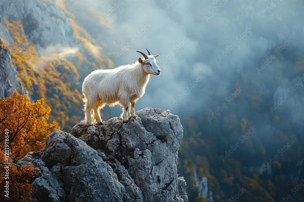 Naklejka premium Goat on Rocky Cliff