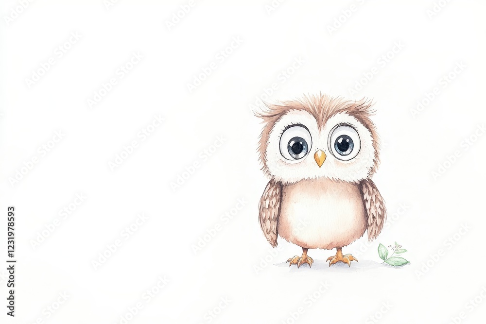 Fototapeta premium Adorable watercolor cartoon owl illustration perfect for nursery or child decor