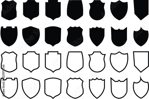 
Shield icons set. shield vector silhouettes, badges design set. Protect shield vector.security shields logotypes with check mark  
