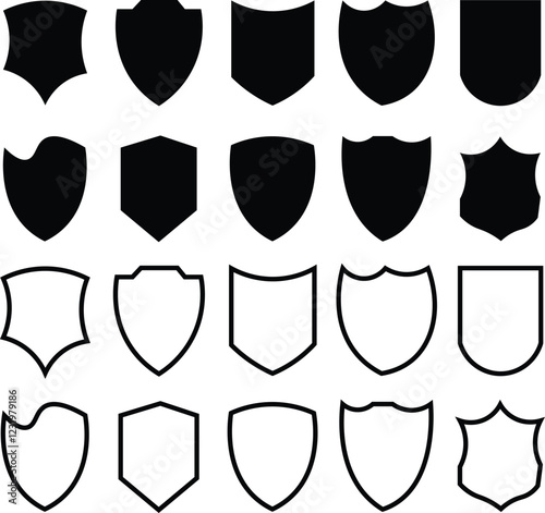 
Shield icons set. shield vector silhouettes, badges design set. Protect shield vector.security shields logotypes with check mark  

