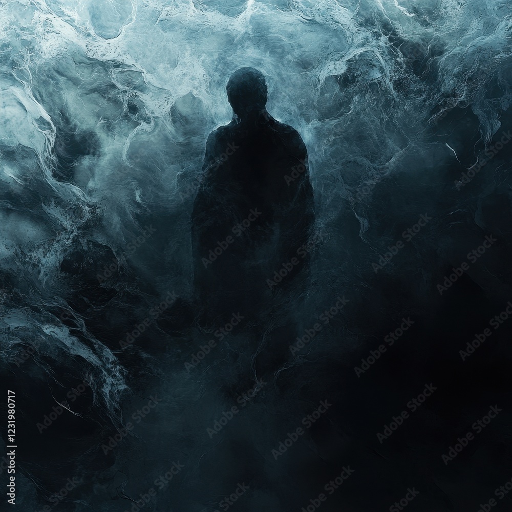 Obraz premium A Solitary Figure Emerging From a Dark Mystical Fog
