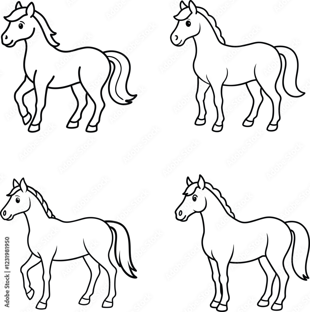 Obraz premium Coloring page book for kids horse line art illustration