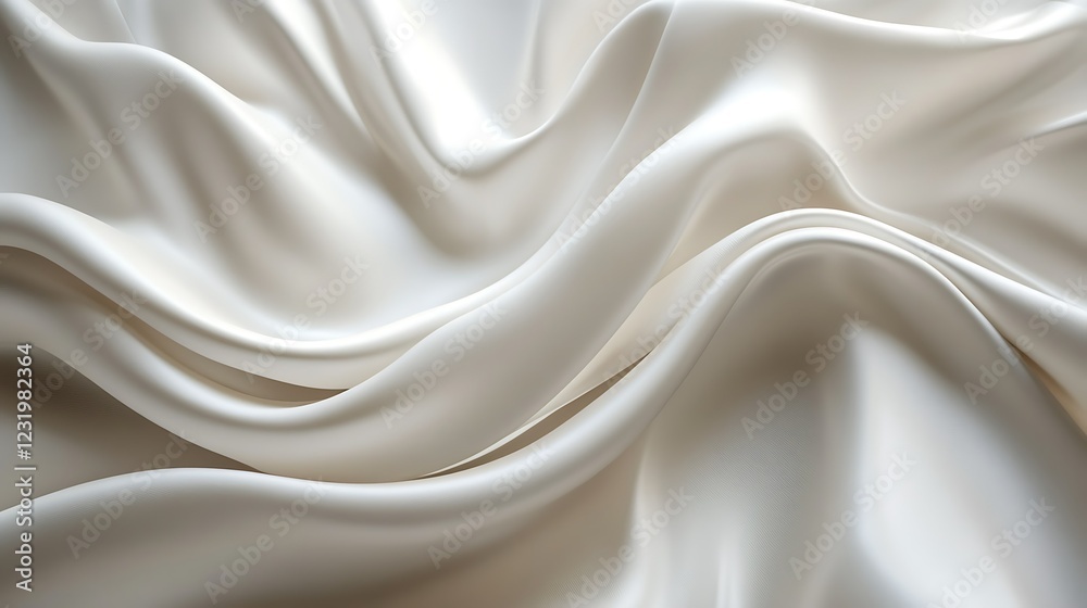 Obraz premium Luxurious cream silk fabric, draped elegantly. Background is blurred. Use fashion, beauty, design