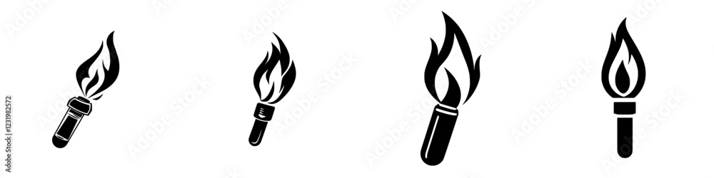 Multiple black torch icons with flames displayed in different sizes against a white background