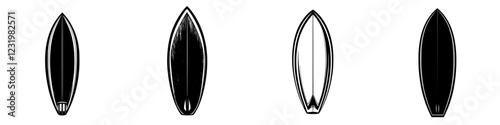 Different surfboard shapes are presented side by side, emphasizing the variety in design and purpose