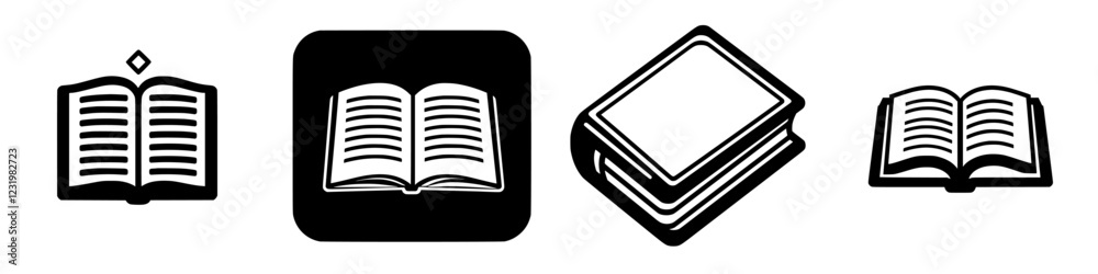 Diverse collection of book icons representing reading and literature on a white background Diverse collection of book icons representing reading and literature on a white background