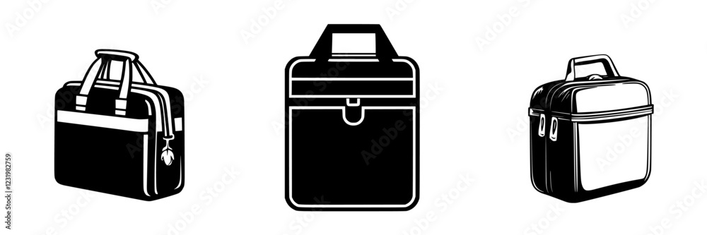Different styles of bags showcased in a minimalist design on a white background for travel and everyday use Different styles of bags showcased in a minimalist design on a white background for travel and everyday use