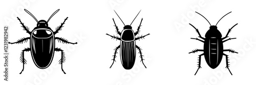 Insects displayed in detailed black silhouettes showcasing their unique features and characteristics