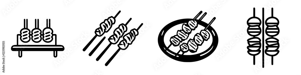 Unique skewered snacks displayed on wooden platters with detailed designs highlighting diverse cooking styles Unique skewered snacks displayed on wooden platters with detailed designs highlighting diverse cooking styles