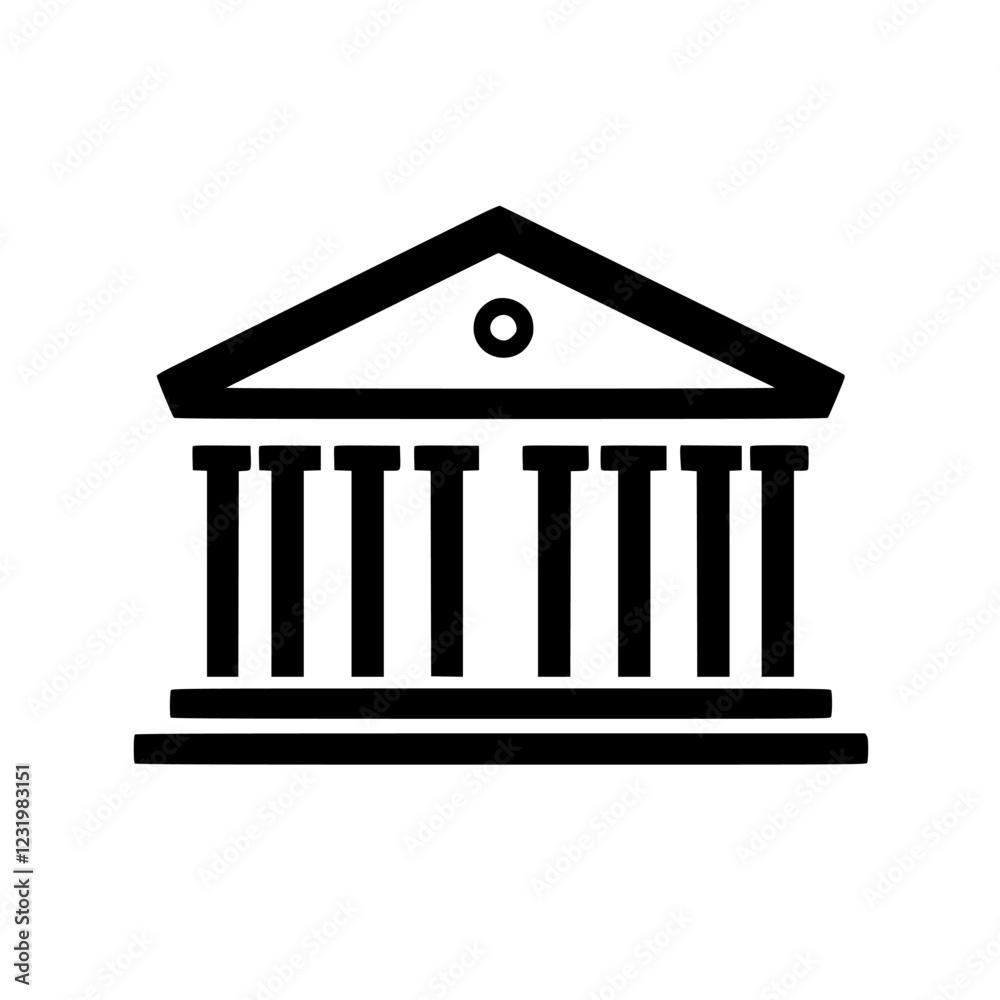 Elegant architectural structure representing a historical building with columns and a triangular roof situated in a cultural landscape Elegant architectural structure representing a historical building with columns and a triangular roof situated in a cultural landscape