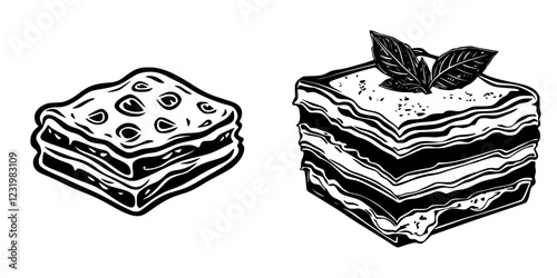 Delicious layers of dessert featuring classic lasagna and rich brownie squares presented on a simple background