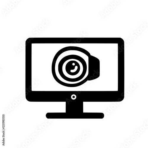 Computer screen displaying a webcam icon representing online communication and virtual meetings