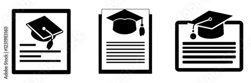 Graduation caps and diplomas arranged on a table during a ceremony celebration in a bright venue