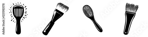 Different types of hair brushes displayed on a white background for styling and grooming