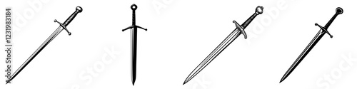 Historical daggers displayed in various angles showcasing intricate designs and craftsmanship