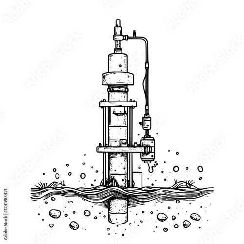 Diagram of a water pump installation showcasing detailed components and functionality in an underground water source