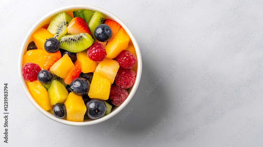 Refreshing Fruit Salad with Mango, Kiwi and Berries in a Bowl Refreshing Fruit Salad with Mango, Kiwi and Berries in a Bowl