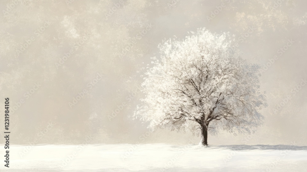 Frosty tree winter landscape, serene snowy scene, peaceful nature Frosty tree winter landscape, serene snowy scene, peaceful nature