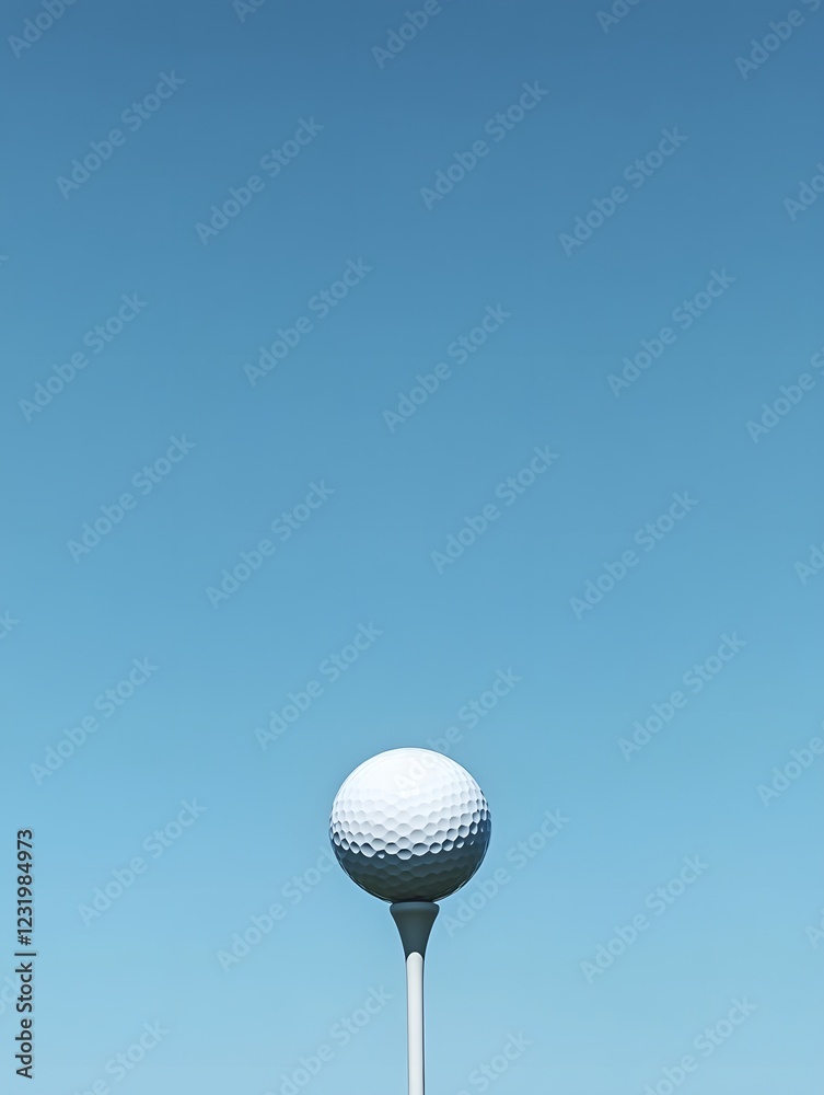 Minimalist Golf Ball on Tee Against Clear Blue Sky Minimalist Golf Ball on Tee Against Clear Blue Sky