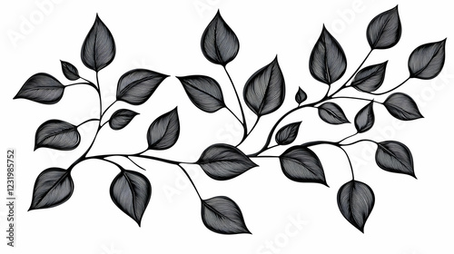 Elegant monochrome leaf branch illustration, perfect for design elements or website decoration