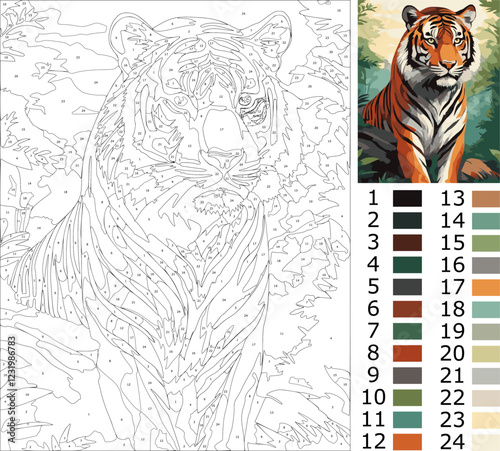 Nature's Predator: Realistic Tiger Art - Relaxing Paint by Numbers