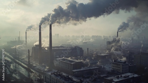 City with thick air pollution