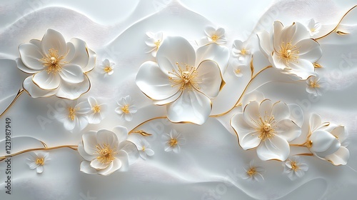 Wallpaper Mural Elegant White and Gold Paper Flower Arrangement Torontodigital.ca