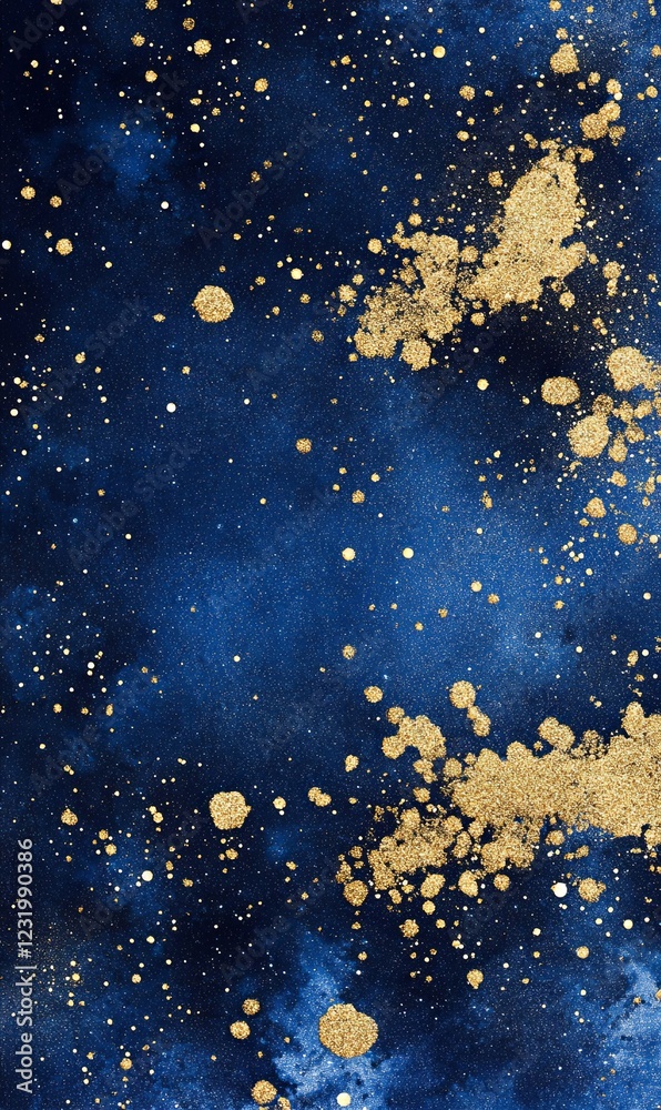 Fototapeta premium Dark blue starry night sky with gold glitter, ideal for cosmic backgrounds