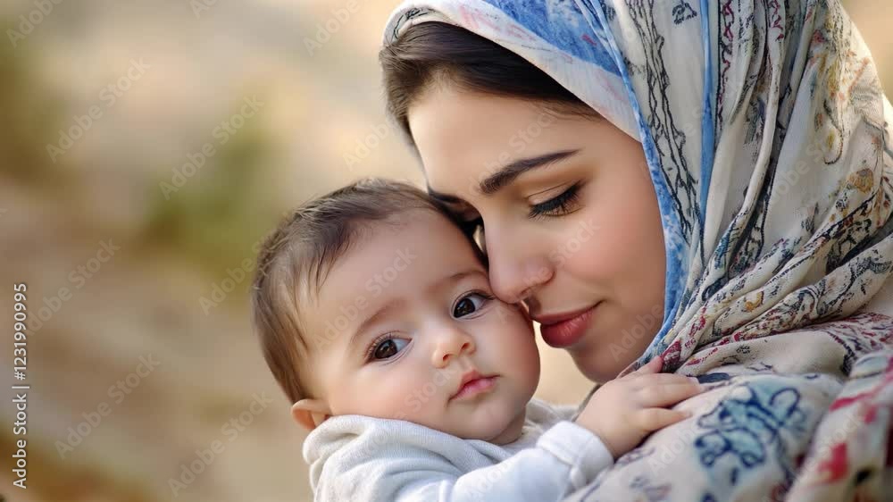 A mother lovingly embraces her baby A mother lovingly embraces her baby
