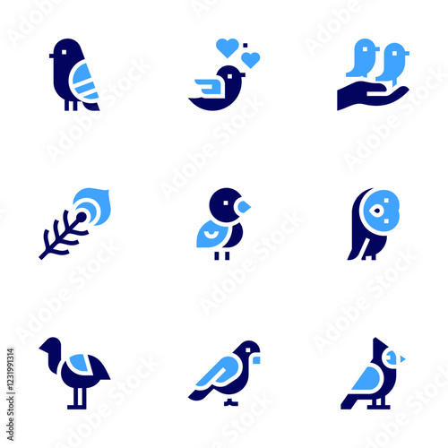 Bird icon set. Bold style. Duotone colors.-1