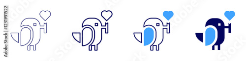 Bird interaction icon in 4 different styles. Thin Line, Line, Bold, and Bold Line. Duotone style. Editable stroke