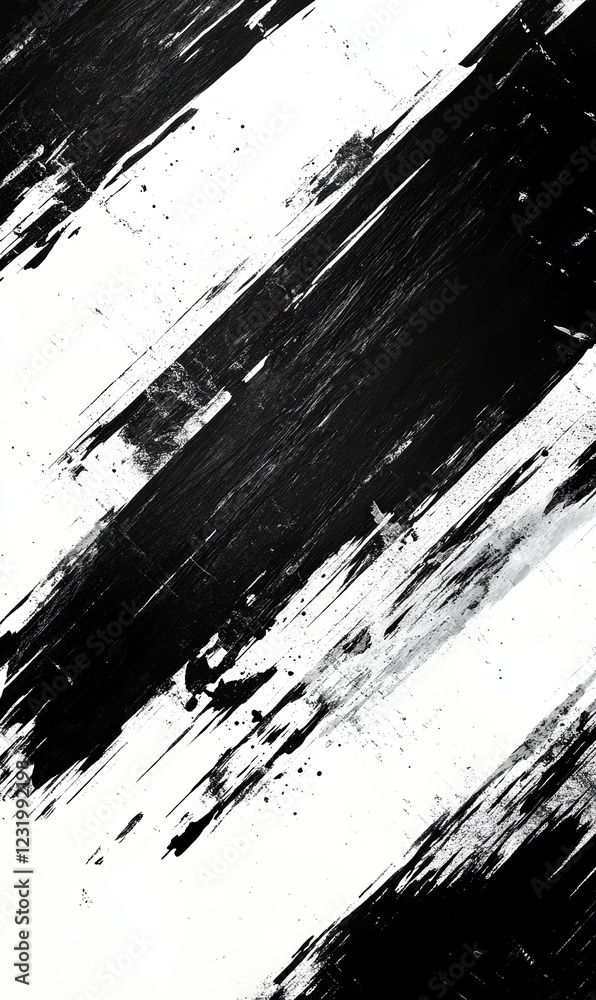 Diagonal black brushstrokes on white background for abstract designs Diagonal black brushstrokes on white background for abstract designs
