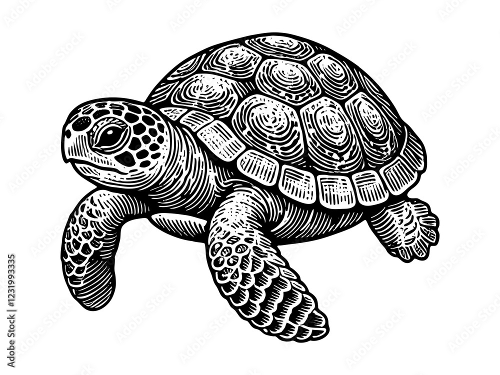 Fototapeta premium sea turtle, featuring intricate engraving-style linework in a vintage marine wildlife art style sketch engraving generative ai PNG illustration. Scratch board imitation. Black and white image.