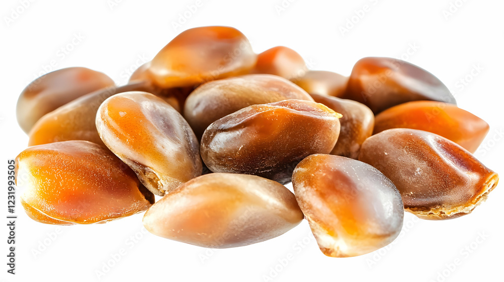 Brown seeds pile, close-up, food, white background, recipe Brown seeds pile, close-up, food, white background, recipe