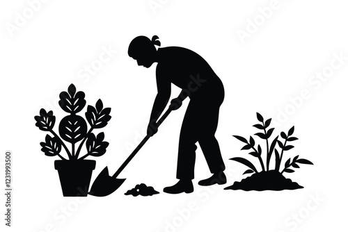 A person is in gardening silhouette illustration.eps