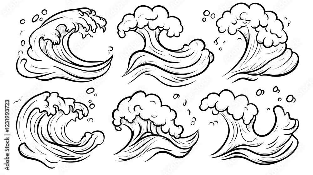 Ocean wave line art design elements; for website, print, or graphic design Ocean wave line art design elements; for website, print, or graphic design